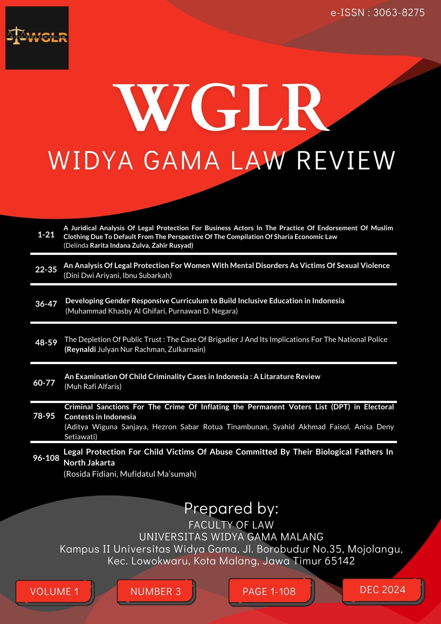 					View Vol. 1 No. 3 (2024): December - Widya Gama Law Review 
				